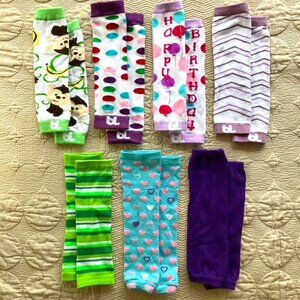 7prs - 4 BabyLegs & 3 legwarmers - monkeys, dots, chevron, hearts, birthday